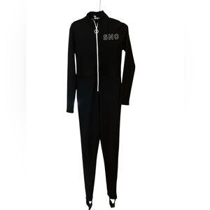 Topshop SNO Black Full-Zip Catsuit Jumpsuit Ski Under layer with stirrups